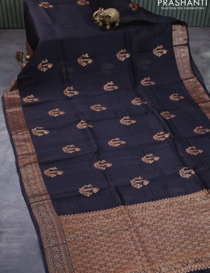 Banarasi organza silk saree black with thread & zari woven buttas and banarasi style border