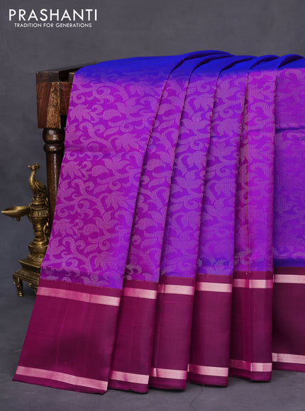 Pure soft silk saree purple and wine shade with allover silver zari woven brocade weaves and rettapet silver zari woven border