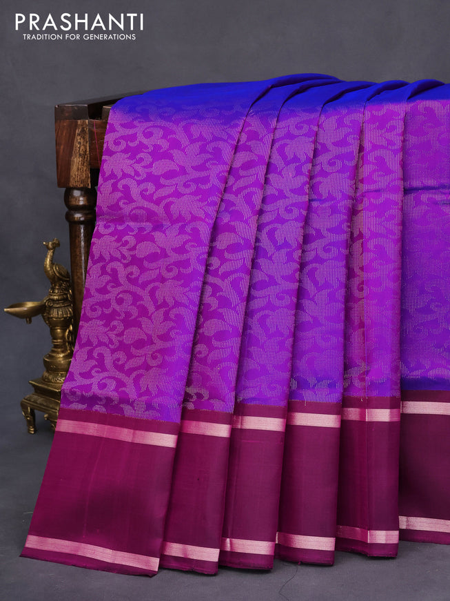 Pure soft silk saree purple and wine shade with allover silver zari woven brocade weaves and rettapet silver zari woven border