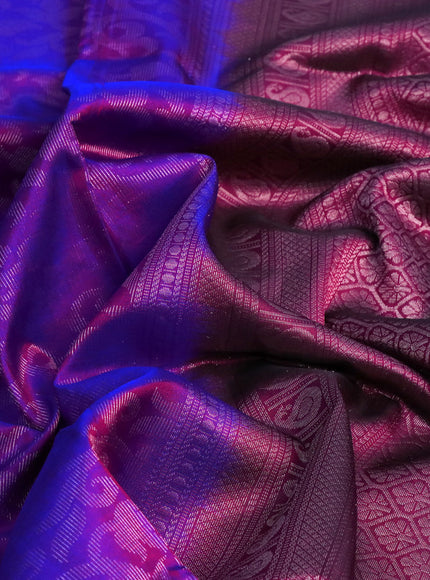 Pure soft silk saree purple and wine shade with allover silver zari woven brocade weaves and rettapet silver zari woven border