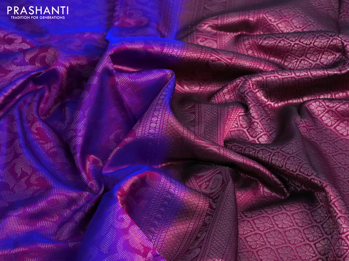 Pure soft silk saree purple and wine shade with allover silver zari woven brocade weaves and rettapet silver zari woven border