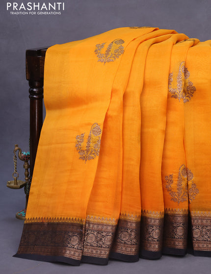 Banarasi organza silk saree orange and black with thread & zari woven buttas and banarasi style border