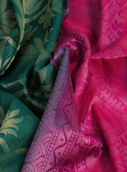 Pure soft silk saree green and pink with allover zari woven brocade weaves and zari woven border