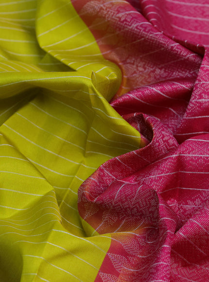 Pure soft silk saree lime yellow and pink with allover zari woven stripes pattern & buttas and zari woven butta border