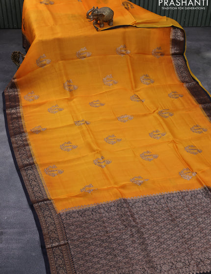 Banarasi organza silk saree orange and black with thread & zari woven buttas and banarasi style border