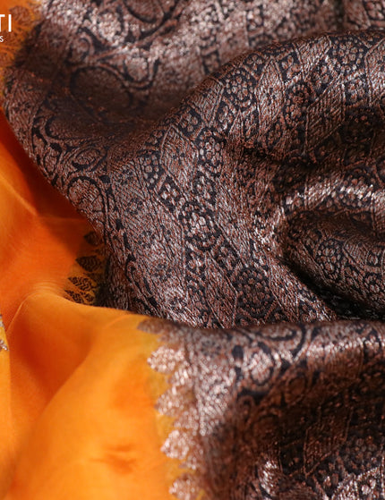 Banarasi organza silk saree orange and black with thread & zari woven buttas and banarasi style border