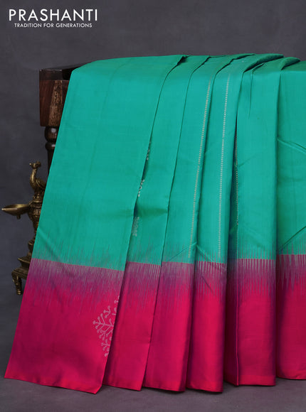 Pure soft silk saree teal blue and dual shade of pinkish orange with zari woven buttas and zari woven butta border