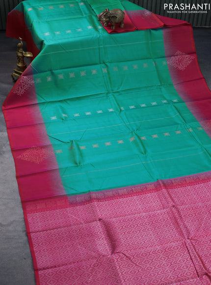 Pure soft silk saree teal blue and dual shade of pinkish orange with zari woven buttas and zari woven butta border