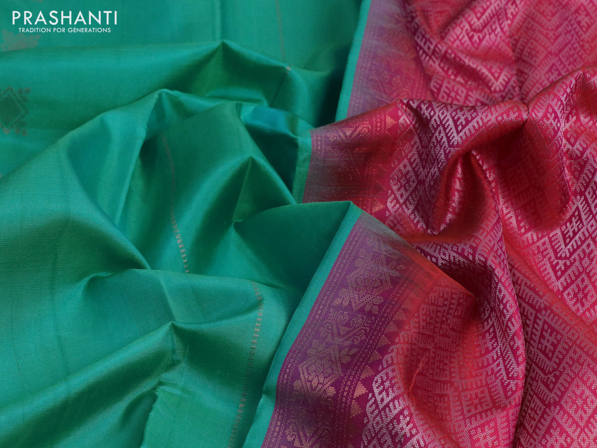 Pure soft silk saree teal blue and dual shade of pinkish orange with zari woven buttas and zari woven butta border