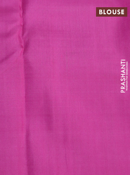 Pure soft silk saree parrot green and pink with silver & copper zari woven floral buttas in borderless style