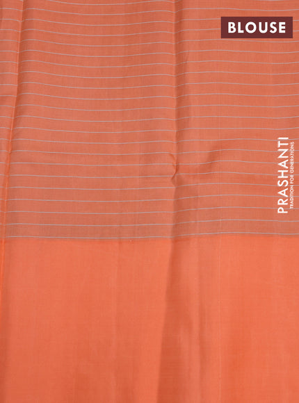 Pure soft silk saree green and peach orange with allover zari woven stripes pattern and zari woven butta border