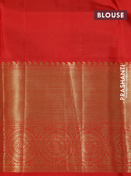 Pure kanchipuram silk saree blue and red with allover zari woven brocade weaves and long zari woven border