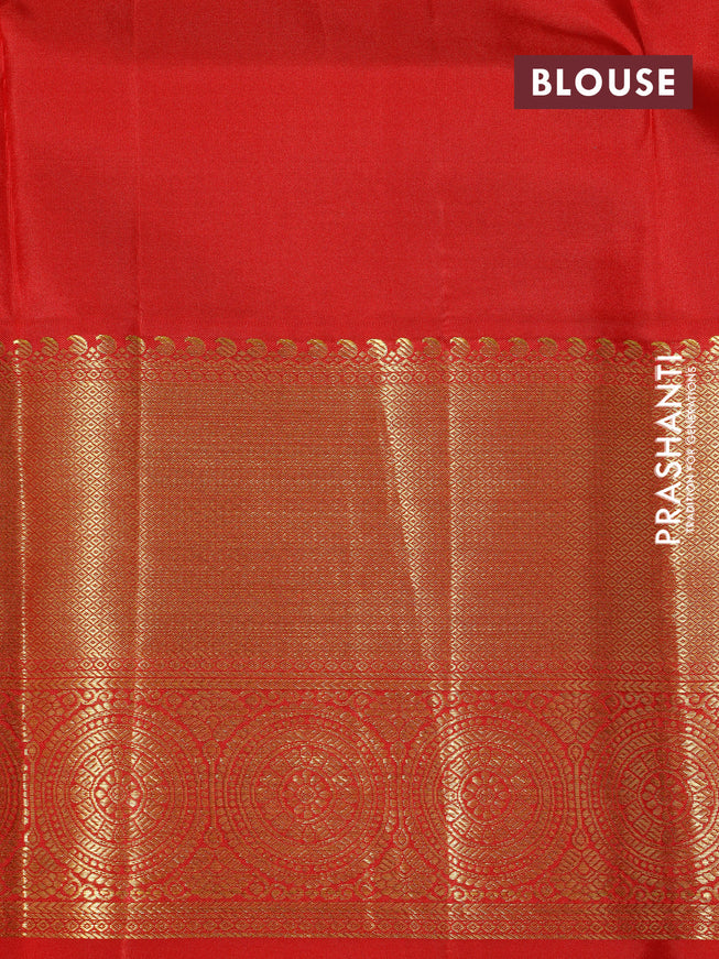 Pure kanchipuram silk saree blue and red with allover zari woven brocade weaves and long zari woven border