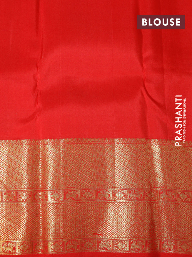 Pure kanchipuram silk saree green and red with allover zari woven brocade weaves and long zari woven border