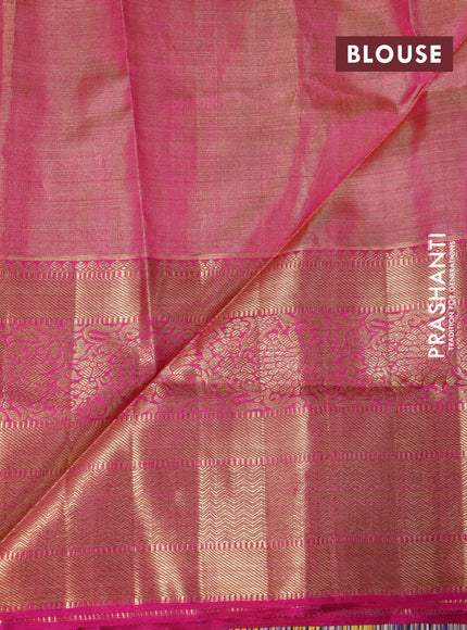 Pure kanchipuram tissue silk saree sandal and pink with allover zari woven brocade weaves and long zari woven border