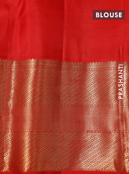 Pure kanchipuram silk saree blue and red with allover zari woven brocade weaves and zari woven border