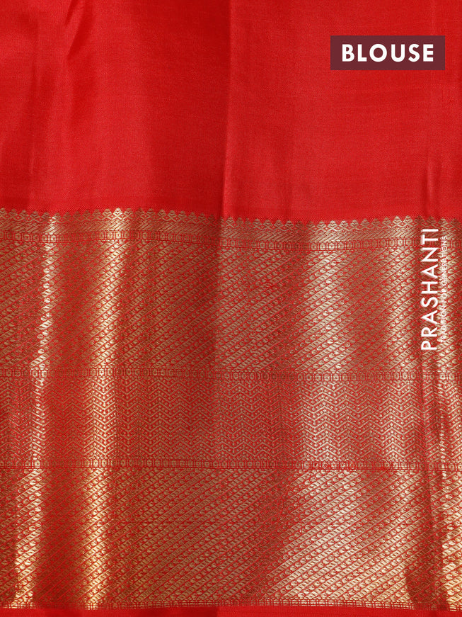 Pure kanchipuram silk saree blue and red with allover zari woven brocade weaves and zari woven border