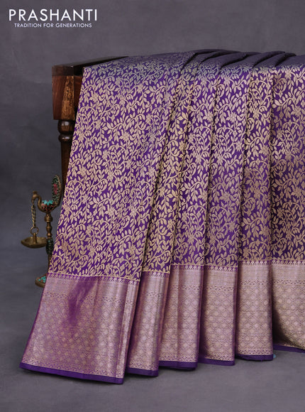 Pure kanchipuram silk saree deep violet with allover zari woven brocade weaves and zari woven border