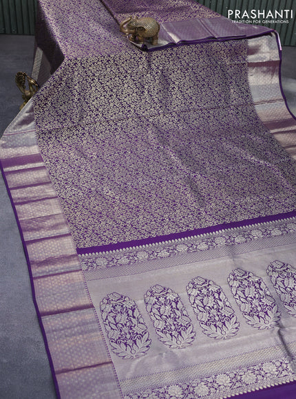 Pure kanchipuram silk saree deep violet with allover zari woven brocade weaves and zari woven border