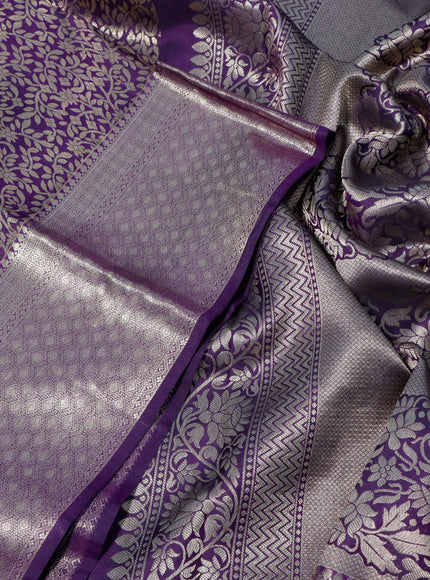 Pure kanchipuram silk saree deep violet with allover zari woven brocade weaves and zari woven border