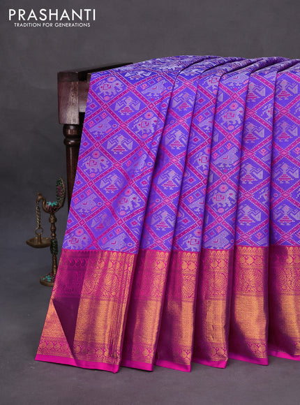 Pure kanchipuram silk saree royal blue and pink with allover patola weaves and long zari woven border