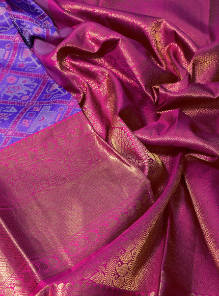 Pure kanchipuram silk saree royal blue and pink with allover patola weaves and long zari woven border