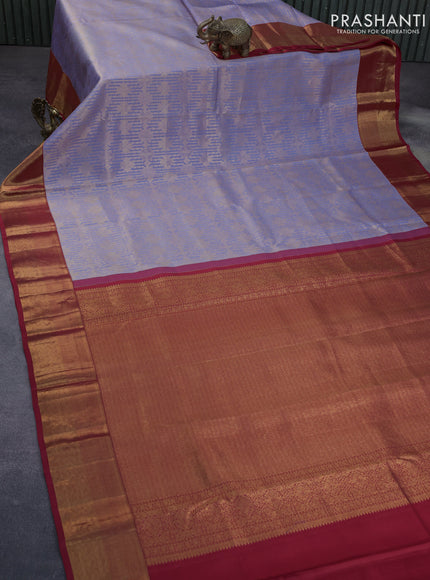 Pure kanchipuram silk saree pastel blue shade and red with allover zari woven brocade weaves and zari woven border