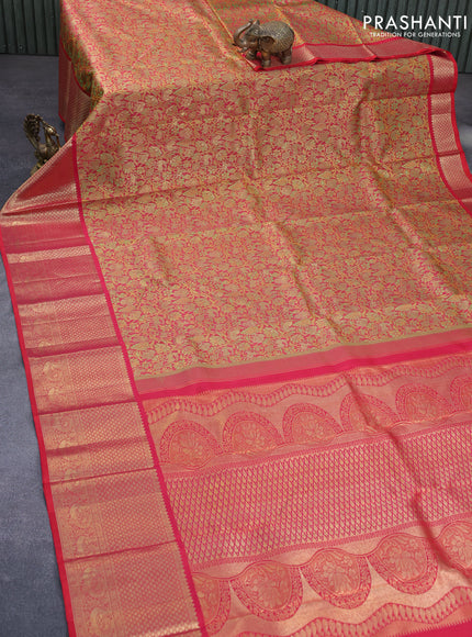 Pure kanchipuram silk saree red with allover zari woven brocade weaves and long zari woven border