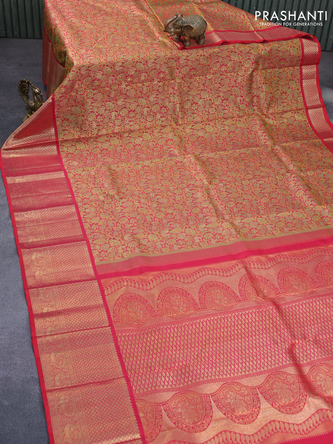 Pure kanchipuram silk saree red with allover zari woven brocade weaves and long zari woven border