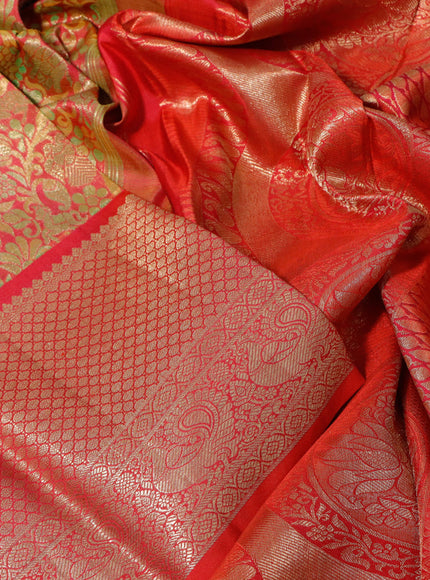 Pure kanchipuram silk saree red with allover zari woven brocade weaves and long zari woven border