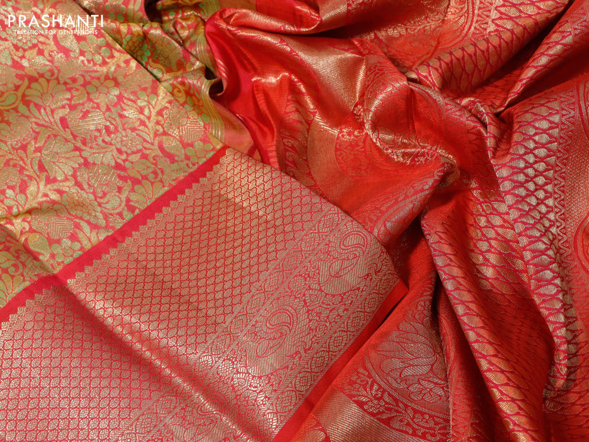 Pure kanchipuram silk saree red with allover zari woven brocade weaves and long zari woven border