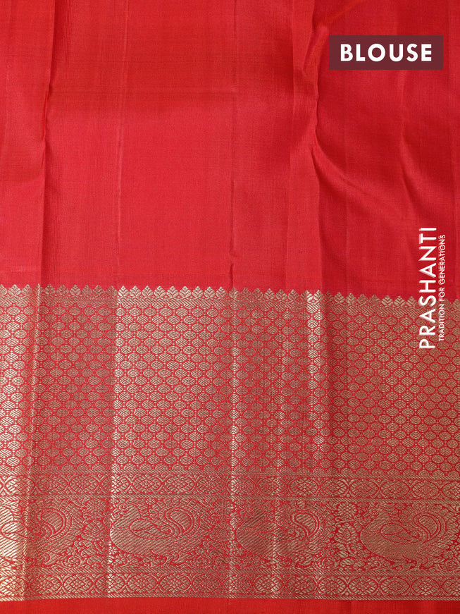 Pure kanchipuram silk saree red with allover zari woven brocade weaves and long zari woven border