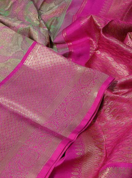 Pure kanchipuram tissue silk saree multi colour and magenta pink with allover zari woven brocade weaves and long zari woven border