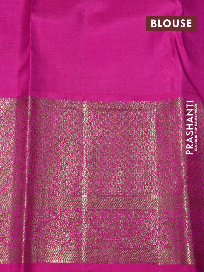 Pure kanchipuram tissue silk saree multi colour and magenta pink with allover zari woven brocade weaves and long zari woven border