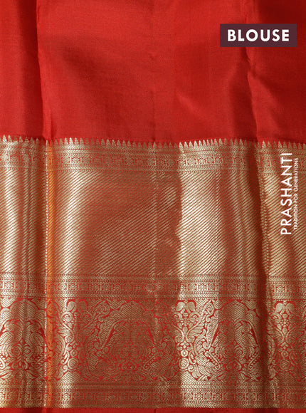 Pure kanchipuram silk saree mustard shade and red with allover zari woven brocade weaves and long zari woven border