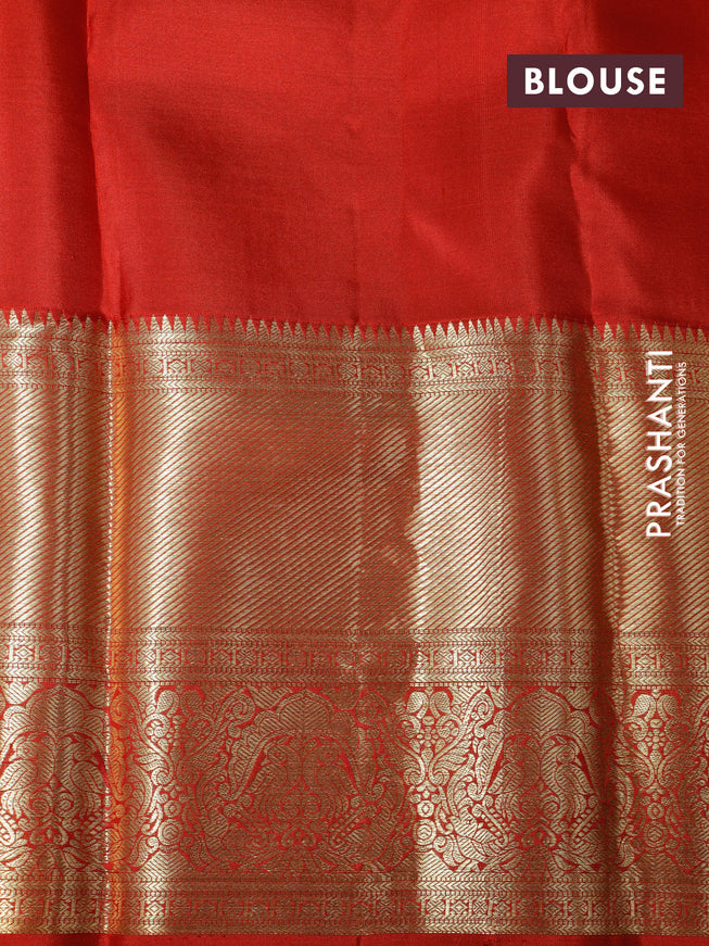 Pure kanchipuram silk saree mustard shade and red with allover zari woven brocade weaves and long zari woven border