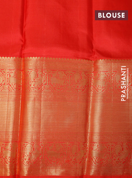 Pure kanchipuram silk saree light blue and red with allover silver zari woven brocade weaves and long zari woven annam border