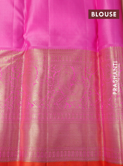 Pure kanchipuram silk saree sandal and pink with allover zari woven brocade weaves and long zari woven annam border