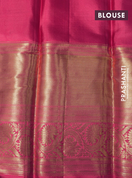 Pure kanchipuram silk saree pastel green and pink with allover silver zari woven brocade weaves and long zari woven floral border