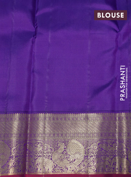 Pure kanchipuram silk saree orange and violet with allover zari woven brocade weaves and annam zari woven border