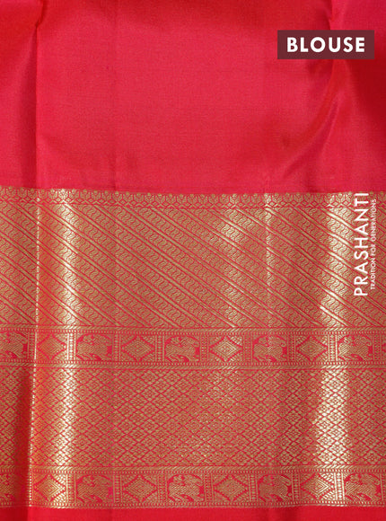 Pure kanchipuram silk saree cs blue and pink with allover zari woven brocade weaves and long zari woven border