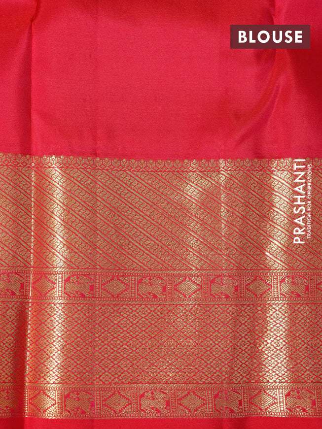 Pure kanchipuram silk saree cs blue and pink with allover zari woven brocade weaves and long zari woven border