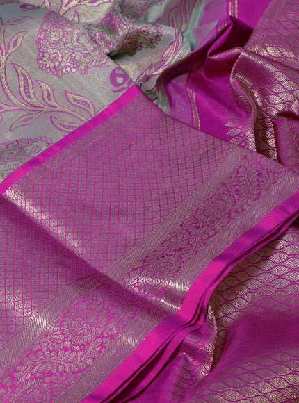 Pure kanchipuram tissue silk saree grey and pink with allover zari woven brocade weaves and zari woven border