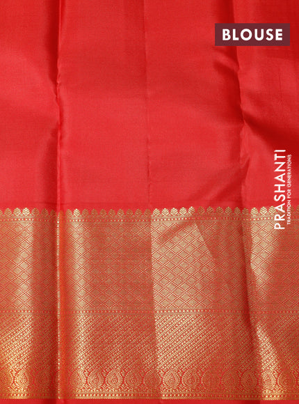 Pure kanchipuram silk saree green and red with allover zari woven brocade weaves and long zari woven border