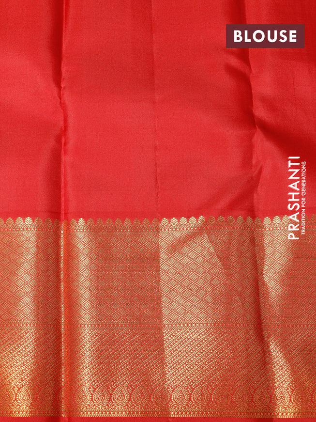 Pure kanchipuram silk saree green and red with allover zari woven brocade weaves and long zari woven border