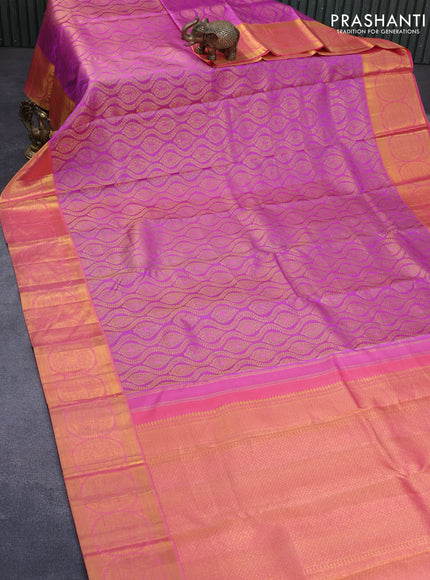 Pure kanchipuram silk saree purple and pink shade with allover zari woven brocade weaves and zari woven border