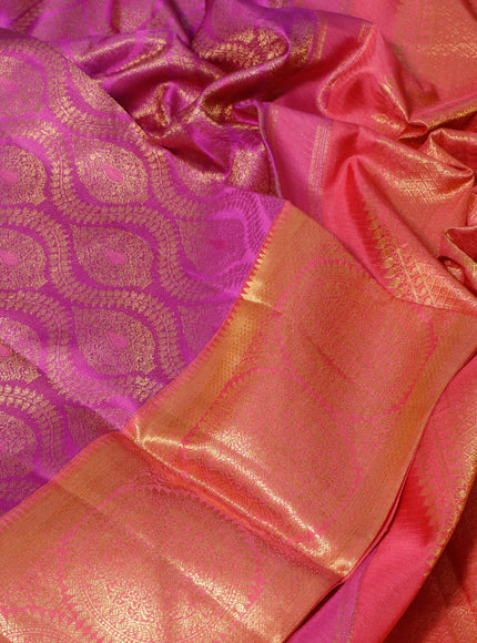 Pure kanchipuram silk saree purple and pink shade with allover zari woven brocade weaves and zari woven border