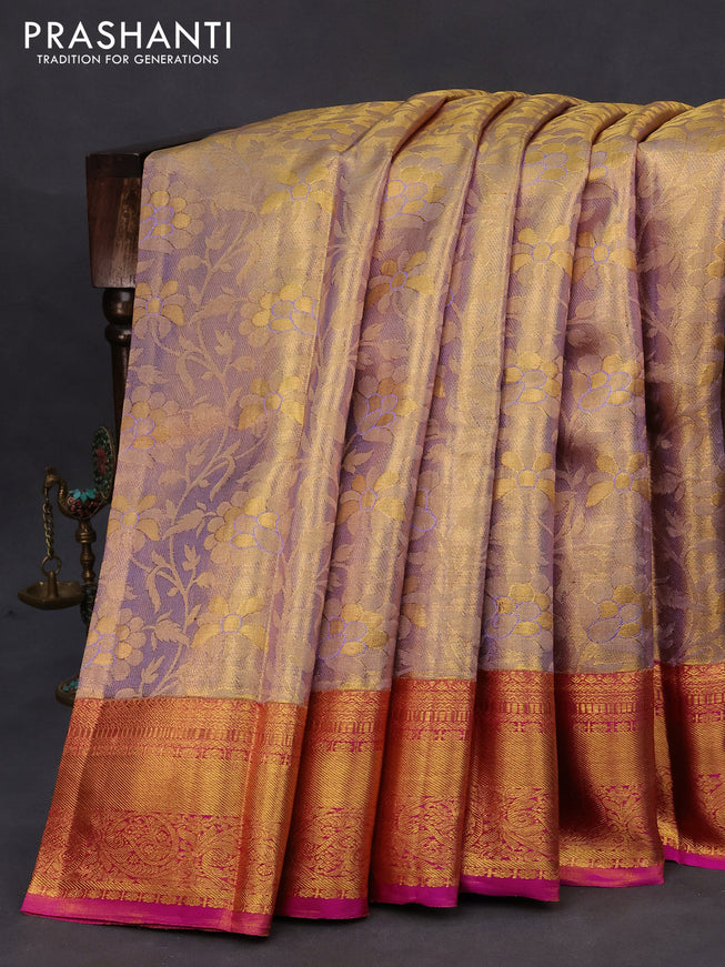 Pure kanchipuram tissue silk saree gold and pink with allover zari woven brocade weaves and zari woven border