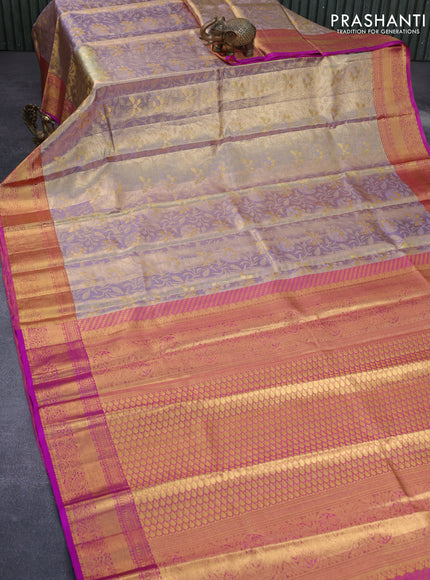 Pure kanchipuram tissue silk saree gold and pink with allover zari woven brocade weaves and zari woven border