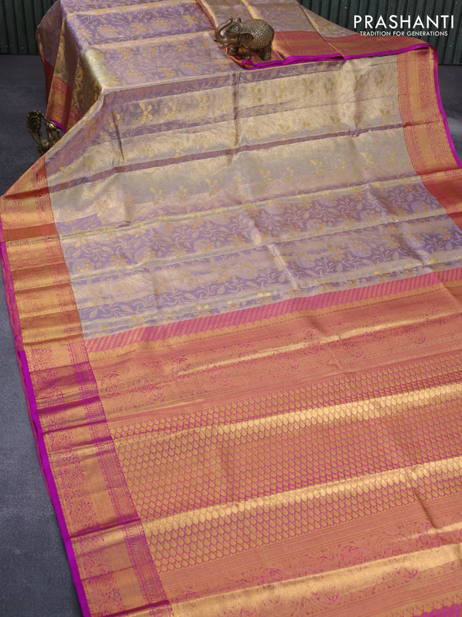 Pure kanchipuram tissue silk saree gold and pink with allover zari woven brocade weaves and zari woven border